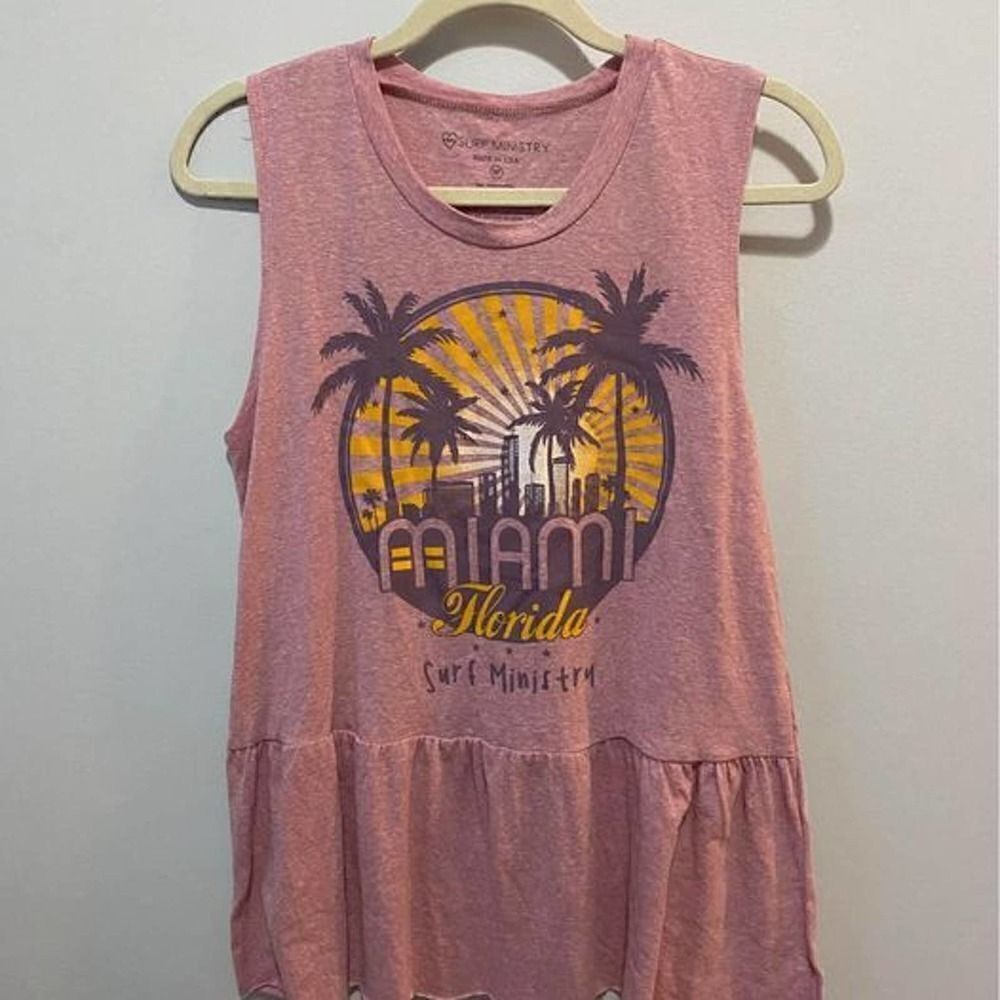 Surf Ministry Miami Florida Tank Pink M NWT
